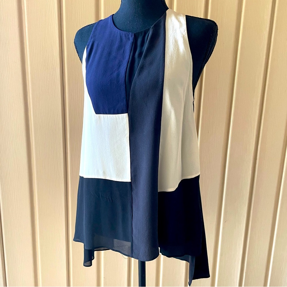 100% Silk Beautiful Sleeveless Blouse Multicolor block Asymmetrical Design